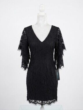 Guess by Marciano Black Lace Mini Dress with Scalloped Sleeves